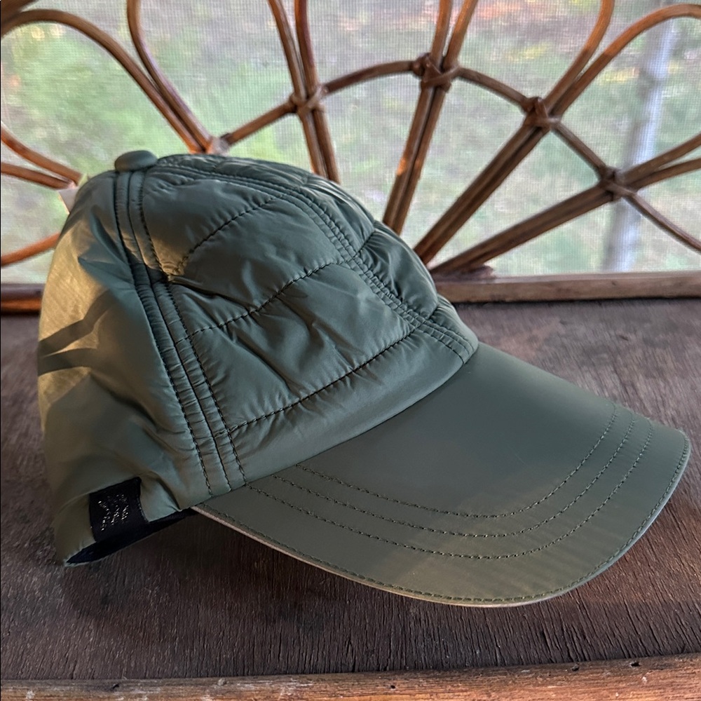 Green Quilted Adjustable Baseball Puffer Cap